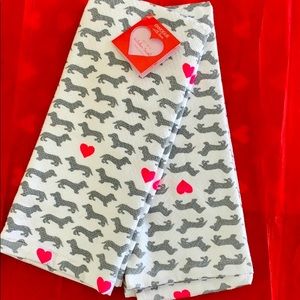 New Dachshund and pink Hearts Kitchen Towels